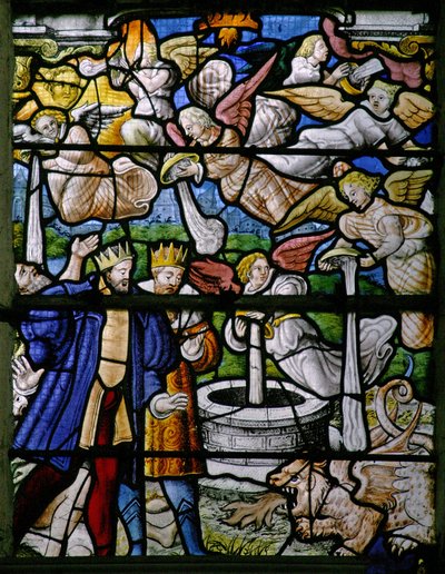 Scene dal Libro della Rivelazione di San Giovanni: uomini bruciati; acqua trasformata in sangue; vasi svuotati; grandine discende da French School
