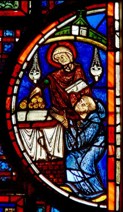 Finestra w5 raffigurante il miracolo dei monaci e il granaio da French School