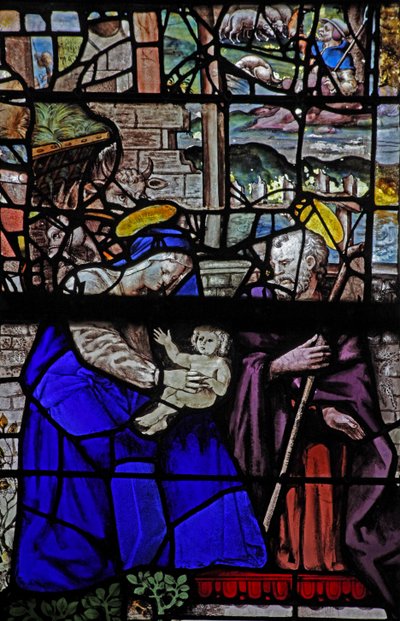 Finestra w6 raffigurante la Sacra Famiglia da French School