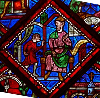 Finestra w6 raffigurante il Miracolo del ragazzo ebreo - dice a suo padre di aver preso la comunione da French School