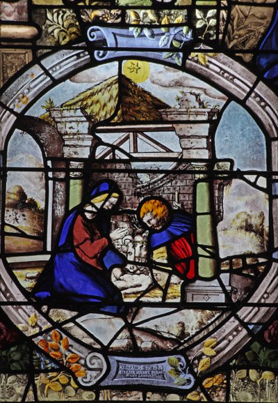 Finestra w6 raffigurante la Natività da French School
