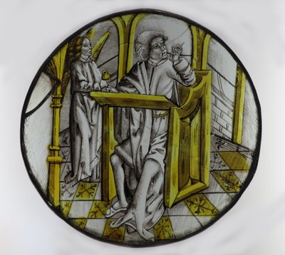 Vetrata w76 raffigurante San Matteo con il suo simbolo angelo da French School