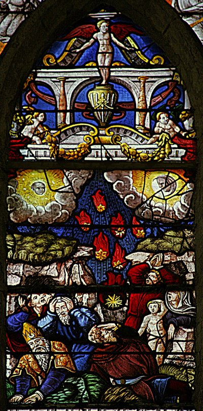 Scene dal Libro della Rivelazione di San Giovanni: stelle cadono sulla terra: il sole diventa nero e la luna come sangue da French School