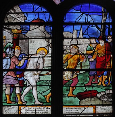Finestra w7 che raffigura una scena della vita di Santa Barbara da French School
