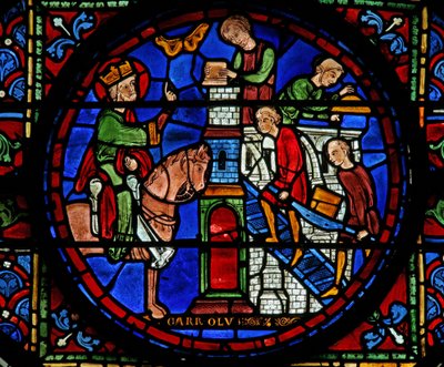 Finestra w7 raffigurante la finestra di Carlo Magno: supervisiona la costruzione di una chiesa da French School