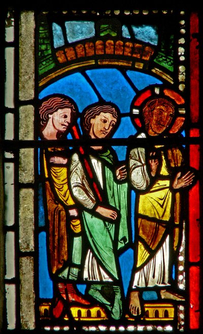 Finestra wXV raffigurante una scena di Resurrezione: la strada per Emmaus da French School