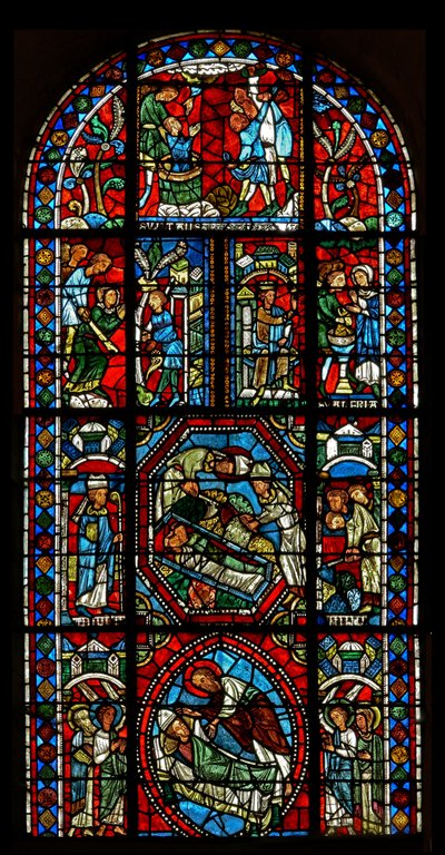 Finestra wXX raffigurante Finestra composita riguardante le reliquie di San Gervasio e San Protasio e il Martirio dei loro genitori San Vitale e Valeria da French School
