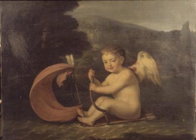 Cupido alato, che naviga su una barca con scafo a faretra e albero a freccia, c.1800 da French School