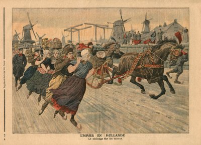 Inverno in Olanda, pattinaggio sul canale, illustrazione da 
