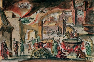 Scena di stregoneria, probabilmente un set teatrale, seconda metà del XVII secolo da French School