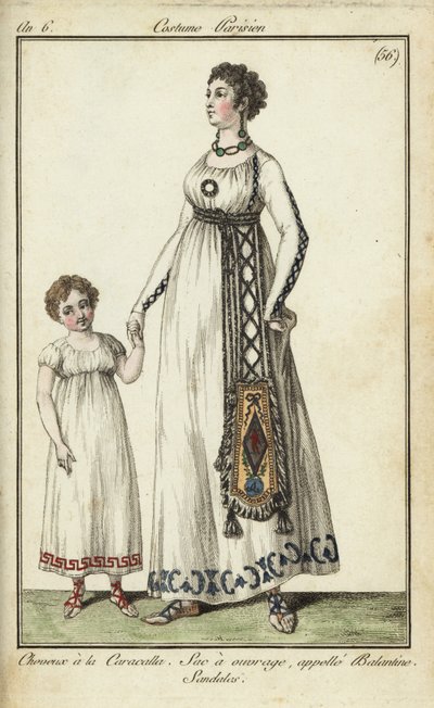 Donna e bambino con tagli di capelli Caracalla da French School