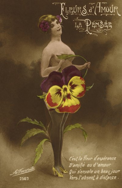 Donna vestita di viole del pensiero da French School