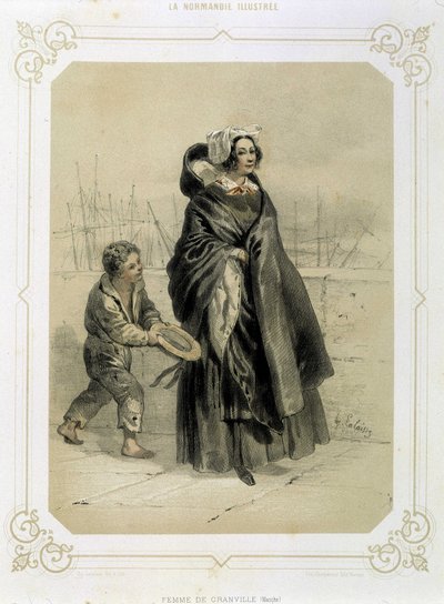 Donna di Granville e giovane mendicante - in "Normandia Illustrata" da French School