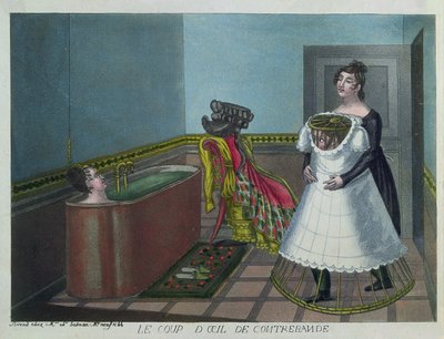 Donna che fa il bagno mentre la sua cameriera nasconde segretamente un voyeur, inizio XIX secolo da French School