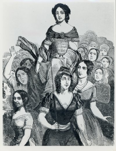 Donne che portano Jeanne Deroin in trionfo, da Les Femmes Celebres, volume I, Parigi, Mazenod, 1848 da French School