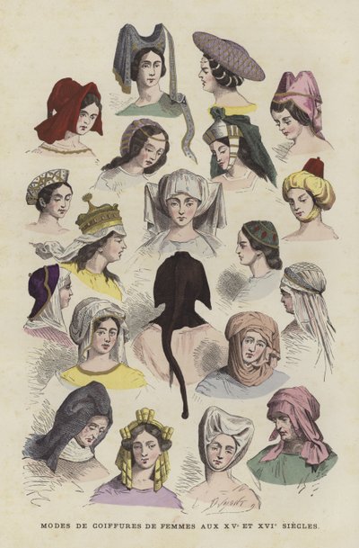 Copricapi femminili del XV e XVI secolo da French School