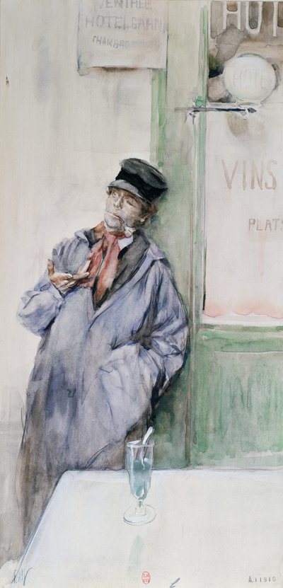 Lavoratore in un caffè con un bicchiere di assenzio, c.1900 da French School
