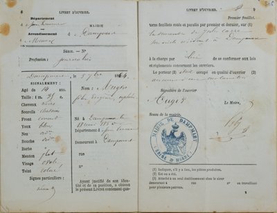 Manuale dei lavoratori emesso dalla Mairie di Dampmart a Felix Auger, 1864 da French School