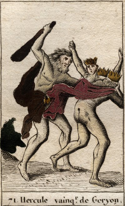 Le fatiche di Ercole: "Ercole trionfa sul gigante Geryon". Da "Mitologia della gioventù" di Pierre Blanchard 1803. da French School