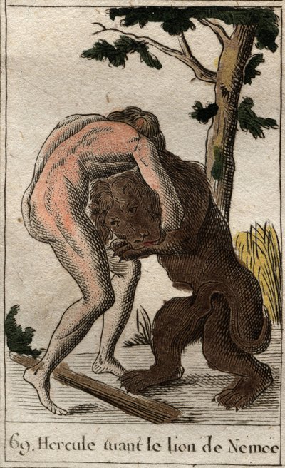 Le fatiche di Ercole: "Ercole uccide il leone di Nemea". Da "Mitologia della gioventù" di Pierre Blanchard 1803. da French School