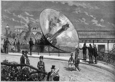 Esposizione Universale del 1878 a Parigi: forno solare inventato da Augustin Mouchot. Incisione in 