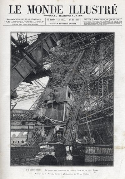 Esposizione Universale di Parigi 1889 - Il percorso degli ascensori al primo piano della Torre Eiffel - Le Monde Illustré del 1889 da French School