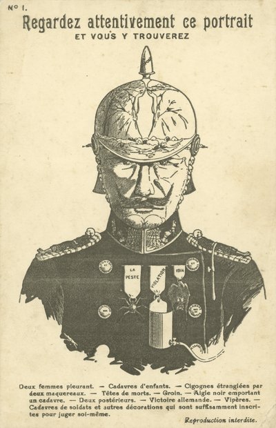Cartolina di propaganda anti-tedesca della Prima Guerra Mondiale (litografia) da French School