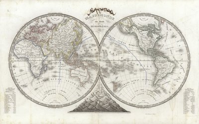 Mappa del mondo in due emisferi da French School