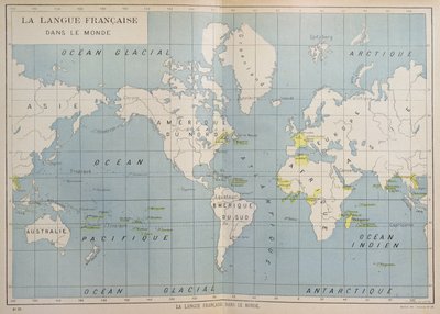 Mappa del mondo dei paesi francofoni, inizio XX secolo da French School