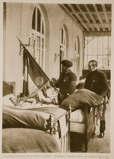 Chasseur ferito bacia il Tricolore amato, 1914-19 da French School