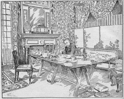 Scrittore Alexandre Dumas Jr. (1824-1895) nel suo studio. Incisione in 