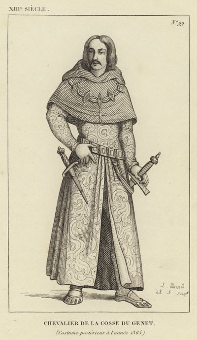 XIII secolo, cavaliere della Cosse du Genet, costume posteriore all