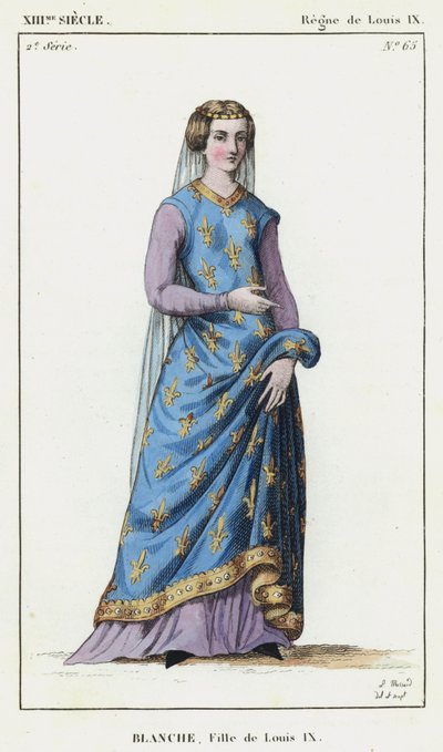 XIII secolo, Regno di Luigi IX, Bianca, Figlia di Luigi IX (incisione colorata) da French School