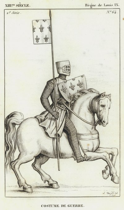 XIII Secolo, Regno di Luigi IX, Costume di Guerra (incisione) da French School