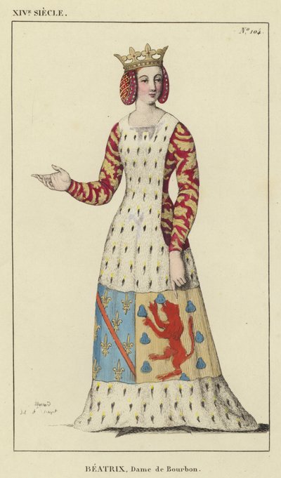 XIV secolo, Beatrice, Signora di Borbone (incisione colorata) da French School