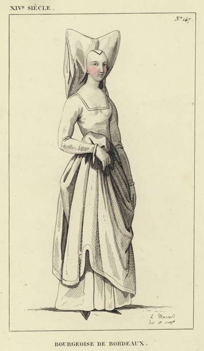 XIV secolo, Borghese di Bordeaux (incisione colorata) da French School