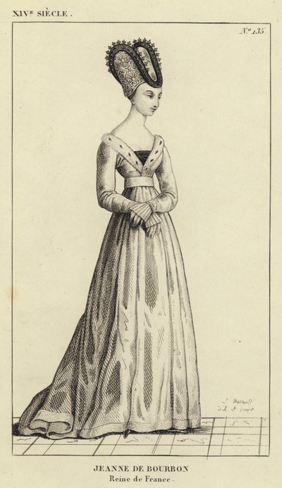 XIV secolo, Giovanna di Borbone, regina di Francia (incisione) da French School