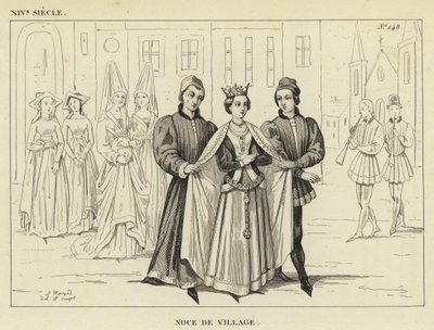 XIV secolo, nozze di villaggio (incisione) da French School