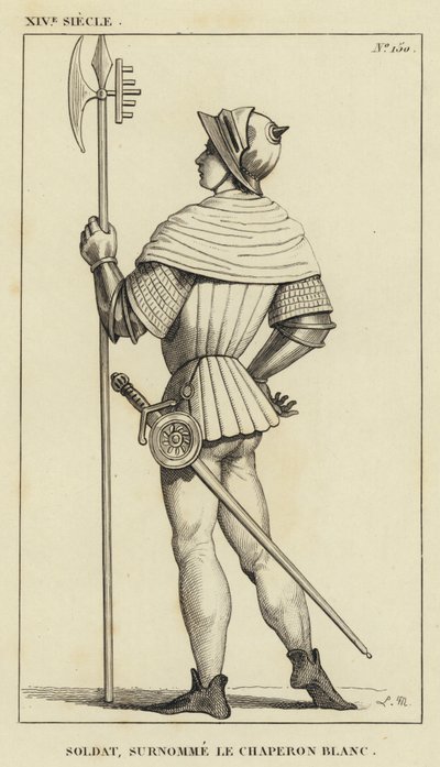 XIV secolo, soldato, soprannominato il Cappuccio Bianco (incisione) da French School