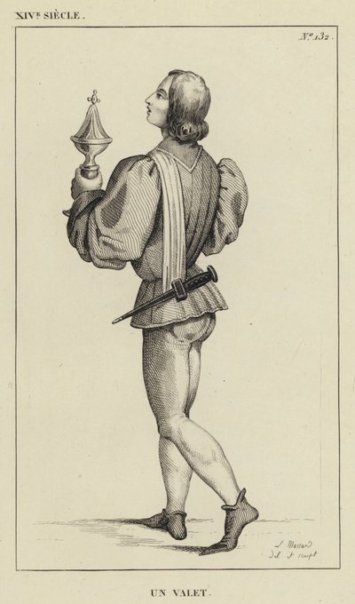 XIV secolo, un valletto (incisione) da French School