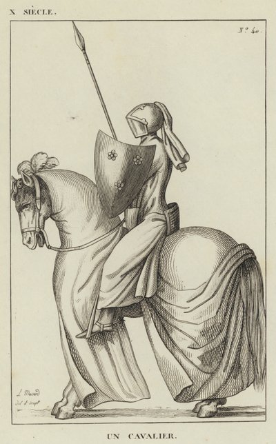X secolo, un cavaliere (incisione) da French School