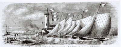 Yacht che girano intorno al Faro di Joliette durante la Regata del 1864 a Marsiglia, da Le Monde Illustré, 17 settembre 1864 da French School