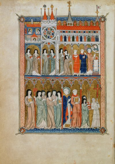 Messa assistita da funzionari con una processione sotto, c.1300 da French School