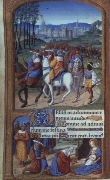 Adorazione dei Magi, dalle Tilliot Hours, Tours (dettaglio) da French School