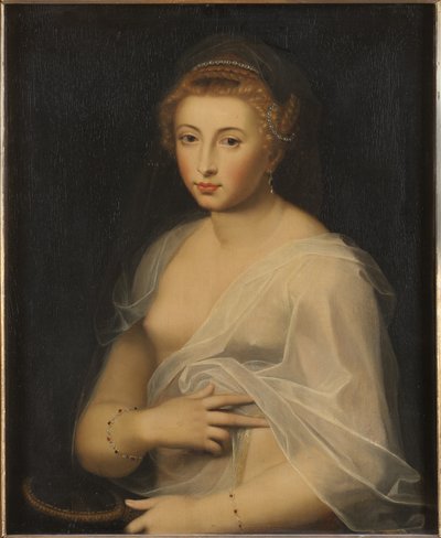 Giovane donna con uno specchio da French School