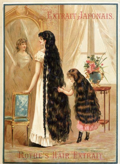 Giovane donna e la sua bambina con capelli molto lunghi e abbondanti - pubblicità per l