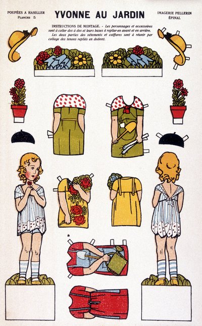 Yvonne nel giardino: decoupage. XIX secolo da French School
