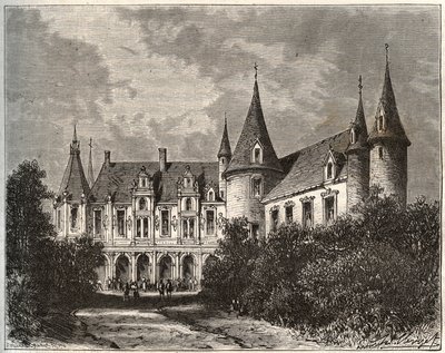 Chateau du Rocher a Mezangers en Mayenne - incisione in 