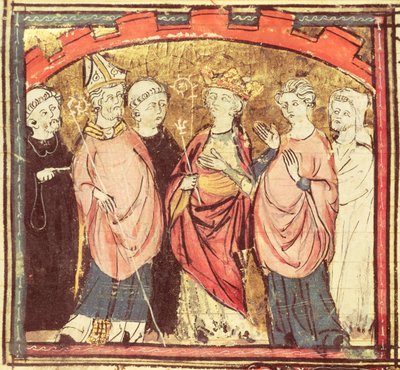 Dagoberto I (605-39), Re dei Franchi che riceve il Regno di Francia, dalle Grandes Chroniques de France, 1375-79 da French School