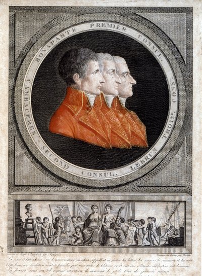 Ritratto dei tre consoli, Napoleone Bonaparte (1769-1821), Jean Jacques Regis (Jean-Jacques-Regis) de Cambacérès (1753-1824) e Charles François Lebrun (1739-1824) da French School